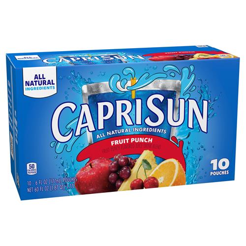 Boisson au jus Capri Sun saveur punch aux fruits avec autres arômes naturels, boîte de 10 unités, sachets de 17,7 cl