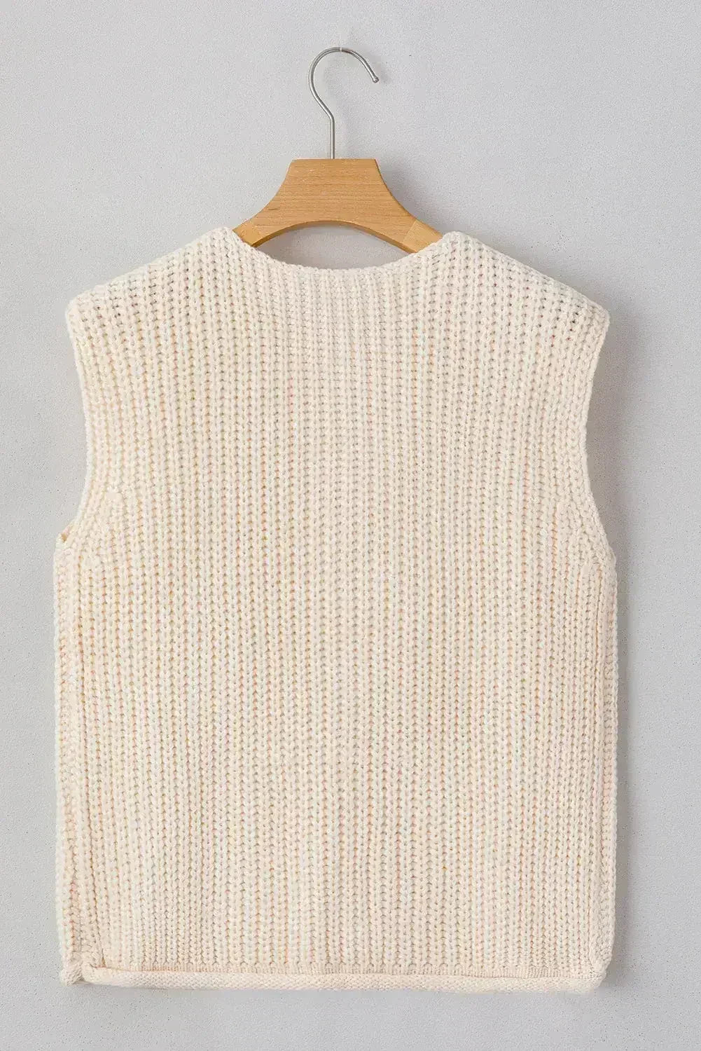 Gilet pull texturé blanc uni avec poches latérales et boutons