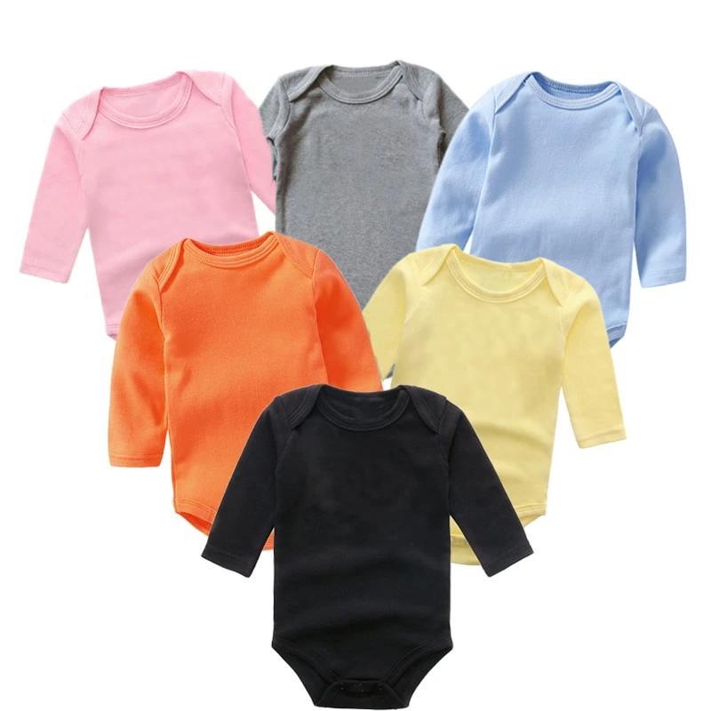 Barboteuse Classique Moderne Couleur Unie Bébé Garçon Fille Combinaison Coton Manches Longues Hauts Pour Filles Et Garçons Bébé