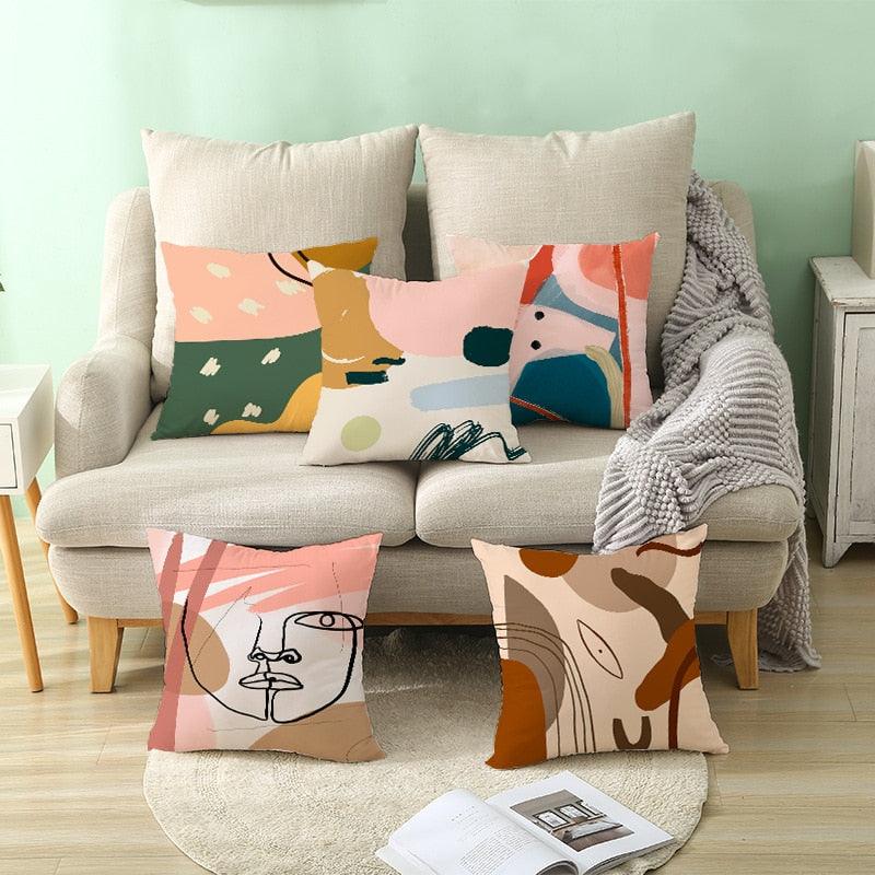 Housse de Coussin Dessin au Trait Abstrait Moderne Peinture Abstraite Taie d'Oreiller Belle Housse de Coussin Art Housse de Coussins de Canapé Art Oreiller Décoratif Salon 45x45CM