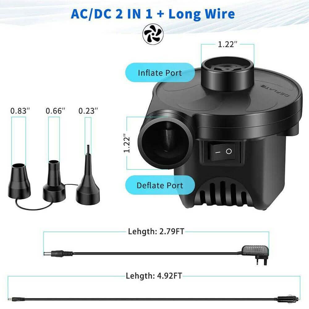 Gonfleur électrique AC/DC 12 V avec 3 embouts