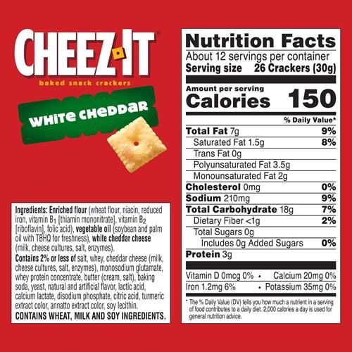 Craquelins au fromage Cheez-It, craquelins-collation cuits au four, collations pour le déjeuner, cheddar blanc, boîte de 351 g (1 boîte)