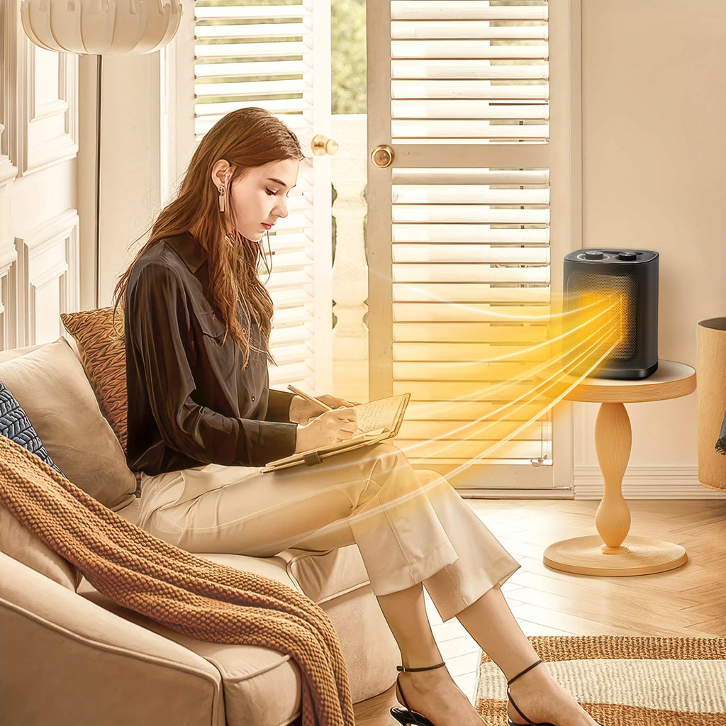 Chauffage d'appoint en céramique portable 1500W avec thermostat, protection de sécurité et poignée de transport
