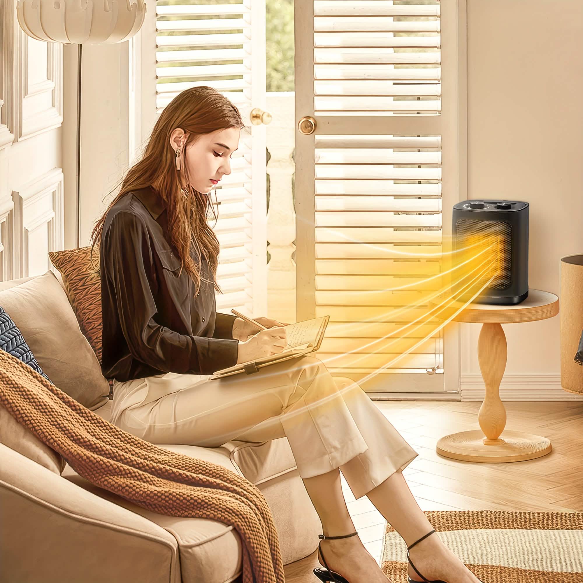 Chauffage d'appoint en céramique portable 1500W avec thermostat, protection de sécurité et poignée de transport