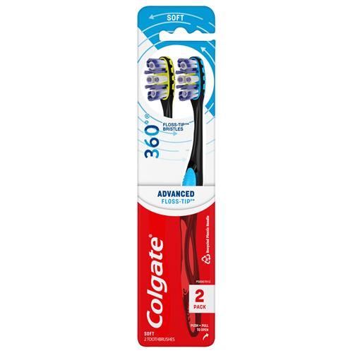 Brosse à Dents Manuelle Colgate 360° Advanced Brins Souples Effet Fil Dentaire, Pour Adultes, Lot de 2