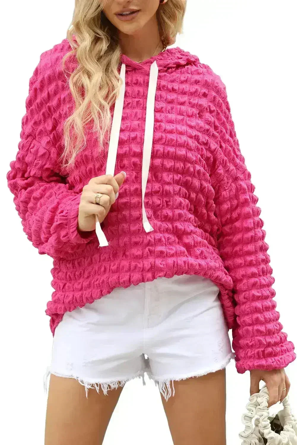 Sweat à capuche Rose Bubble Texturé Gaufre