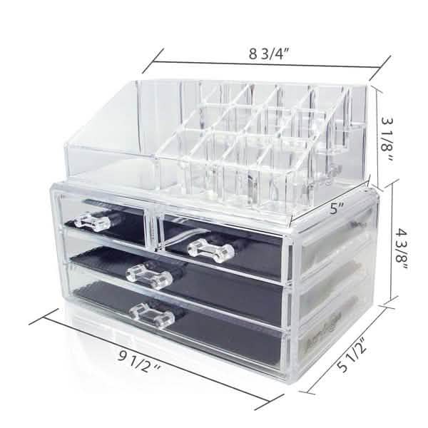 Lot de 2 : Boîte de rangement en acrylique pour maquillage, cosmétiques et bijoux