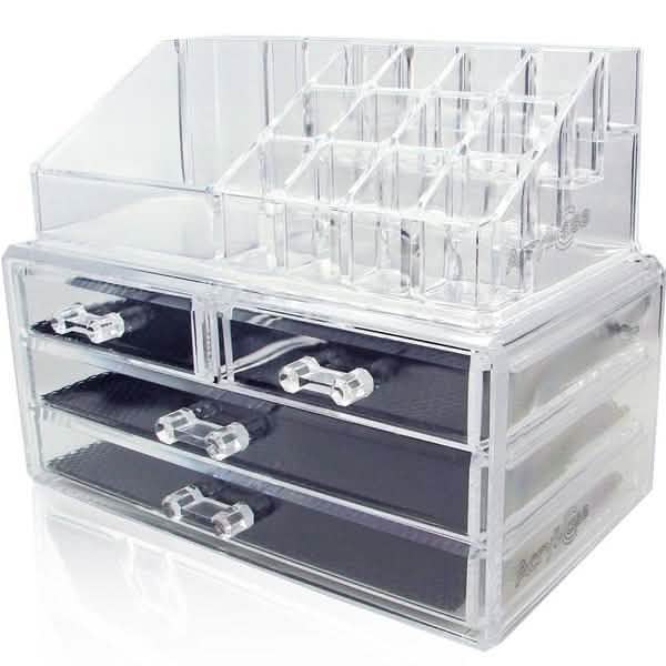Lot de 2 : Boîte de rangement en acrylique pour maquillage, cosmétiques et bijoux