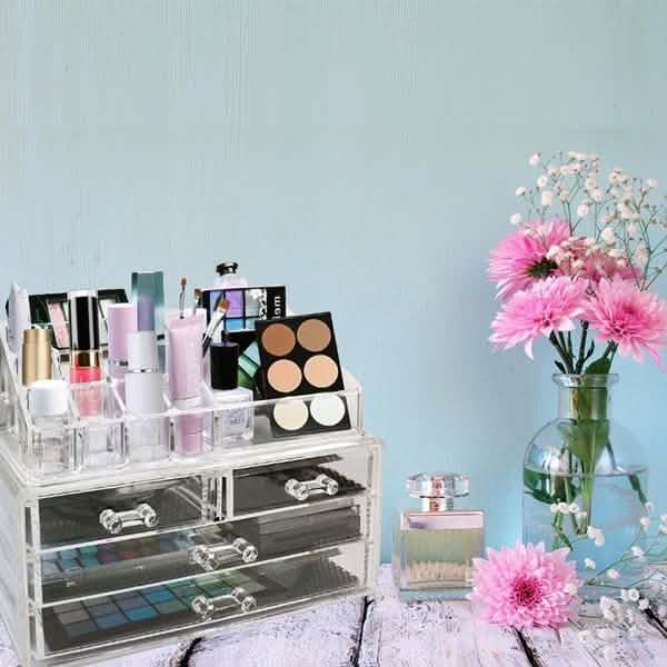 Lot de 2 : Boîte de rangement en acrylique pour maquillage, cosmétiques et bijoux