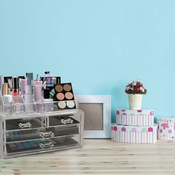 Lot de 2 : Boîte de rangement en acrylique pour maquillage, cosmétiques et bijoux