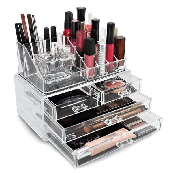 Lot de 2 : Boîte de rangement en acrylique pour maquillage, cosmétiques et bijoux