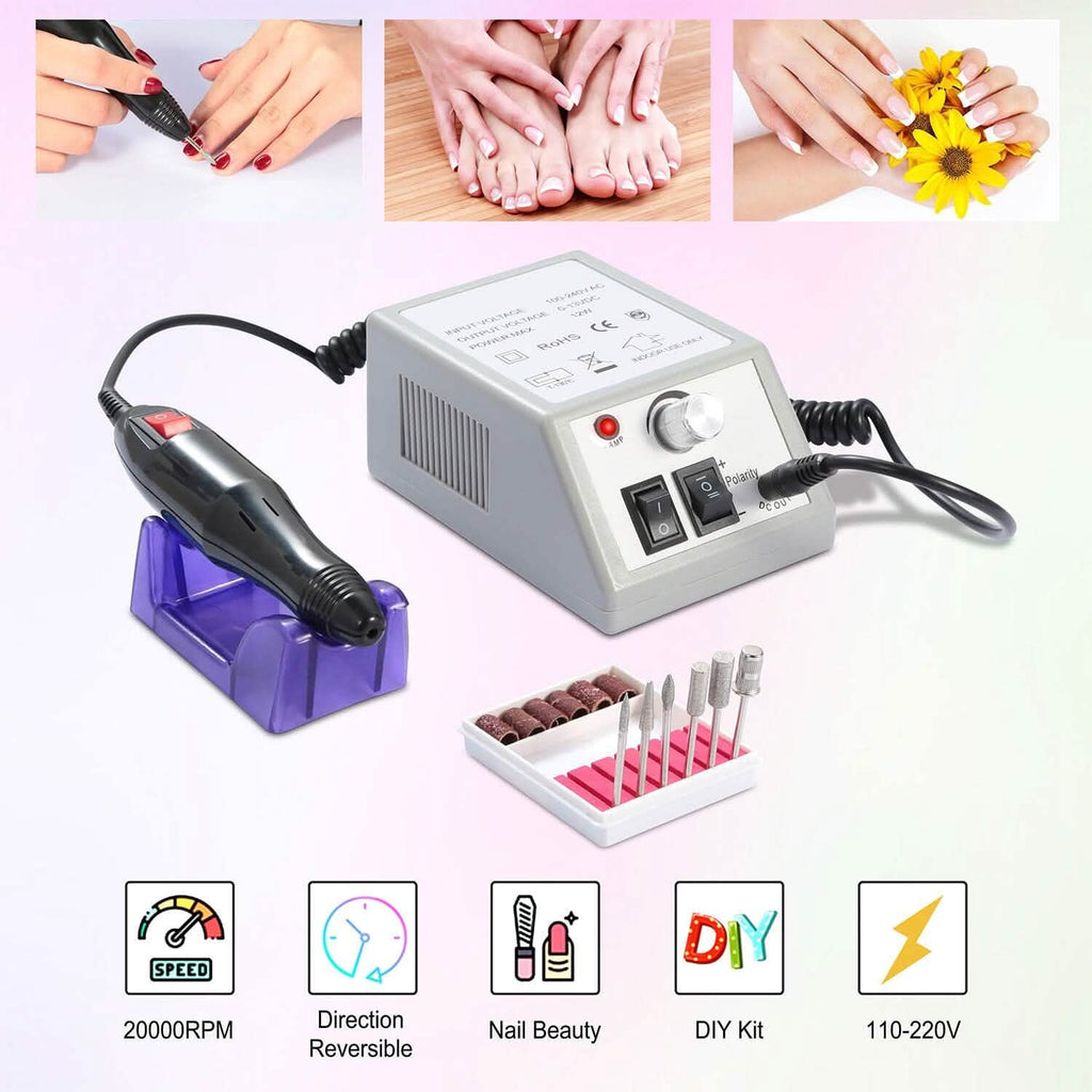 Ponceuse à Ongles Électrique 20000 tr/min avec 6 Embouts pour Manucure et Pédicure