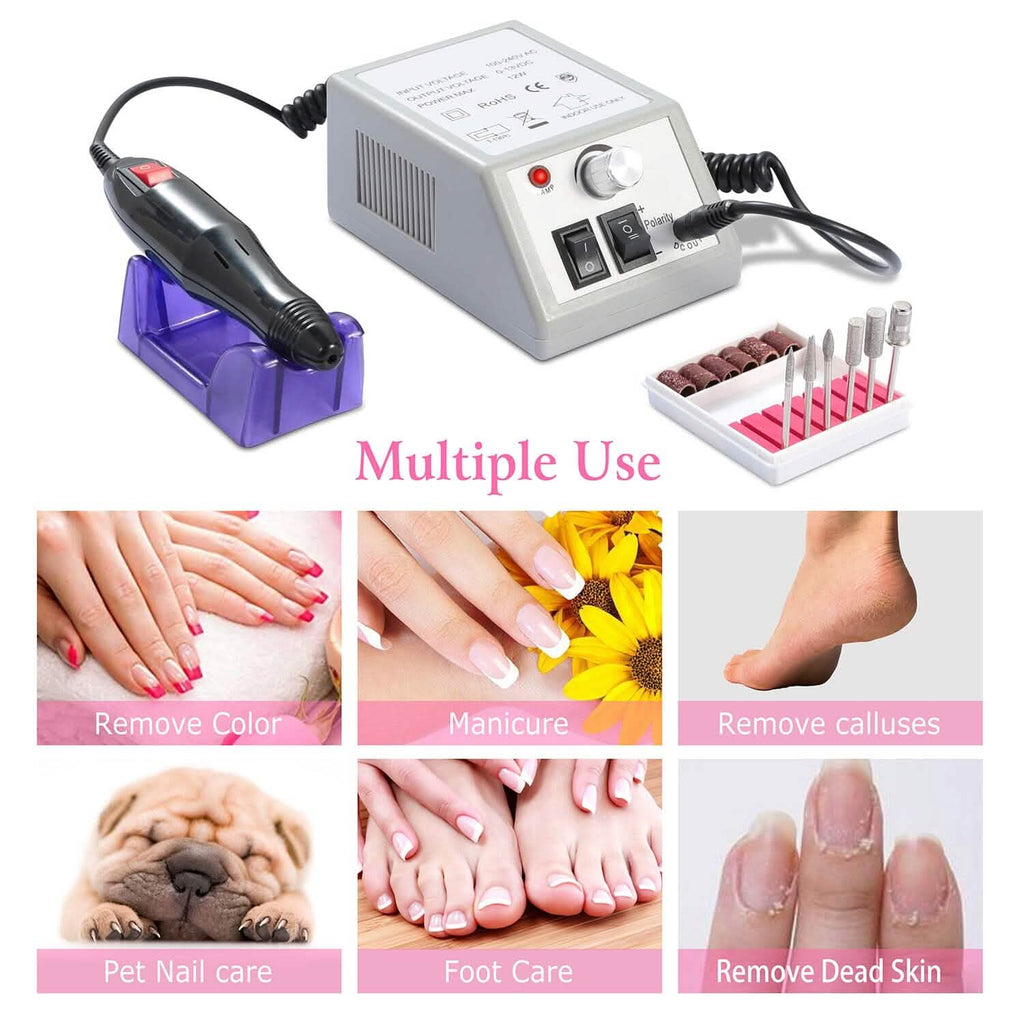 Ponceuse à Ongles Électrique 20000 tr/min avec 6 Embouts pour Manucure et Pédicure