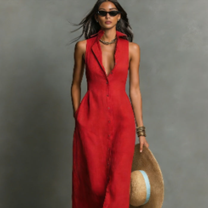 Robe mi-longue décontractée en polyester pour femme