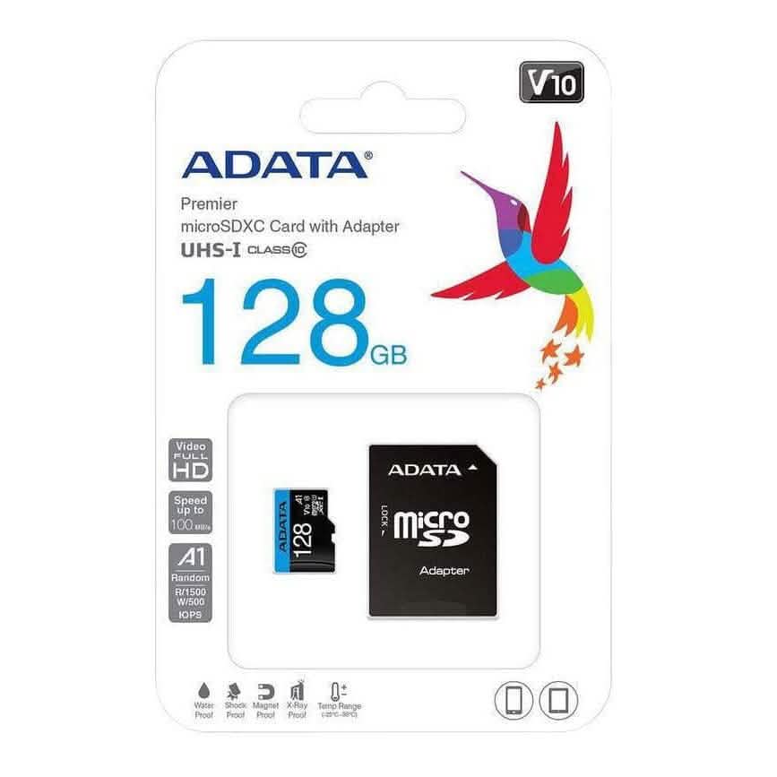 Carte mémoire ADATA 128 Go Classe 10 MicroSD avec adaptateur pour smartphones/tablettes (reconditionnée)