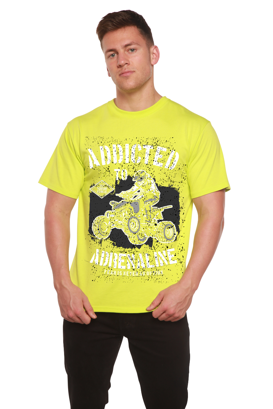 T-shirt graphique à manches courtes pour homme en viscose de bambou et coton biologique "Accro à l'adrénaline"