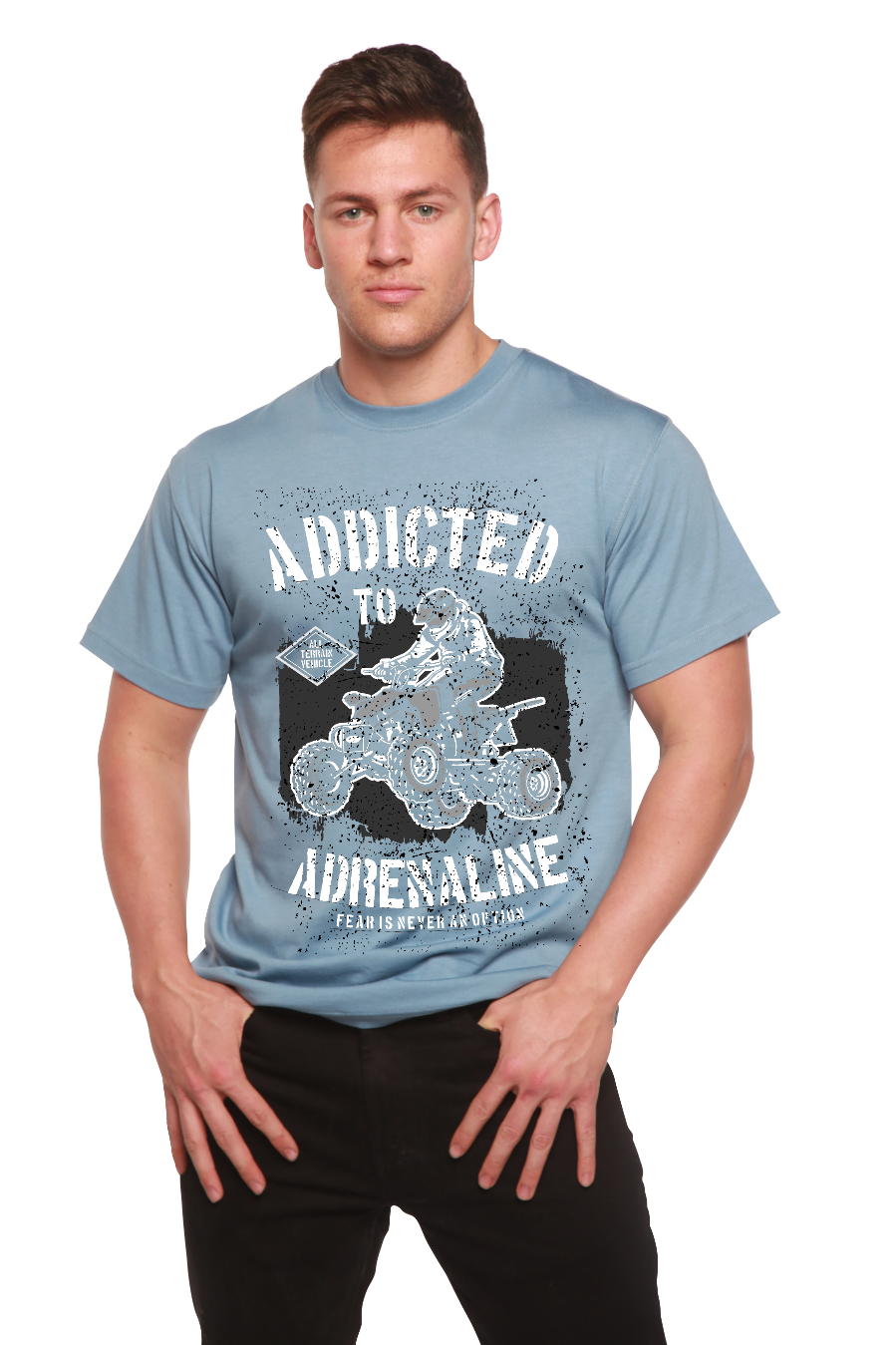 T-shirt graphique à manches courtes pour homme en viscose de bambou et coton biologique "Accro à l'adrénaline"