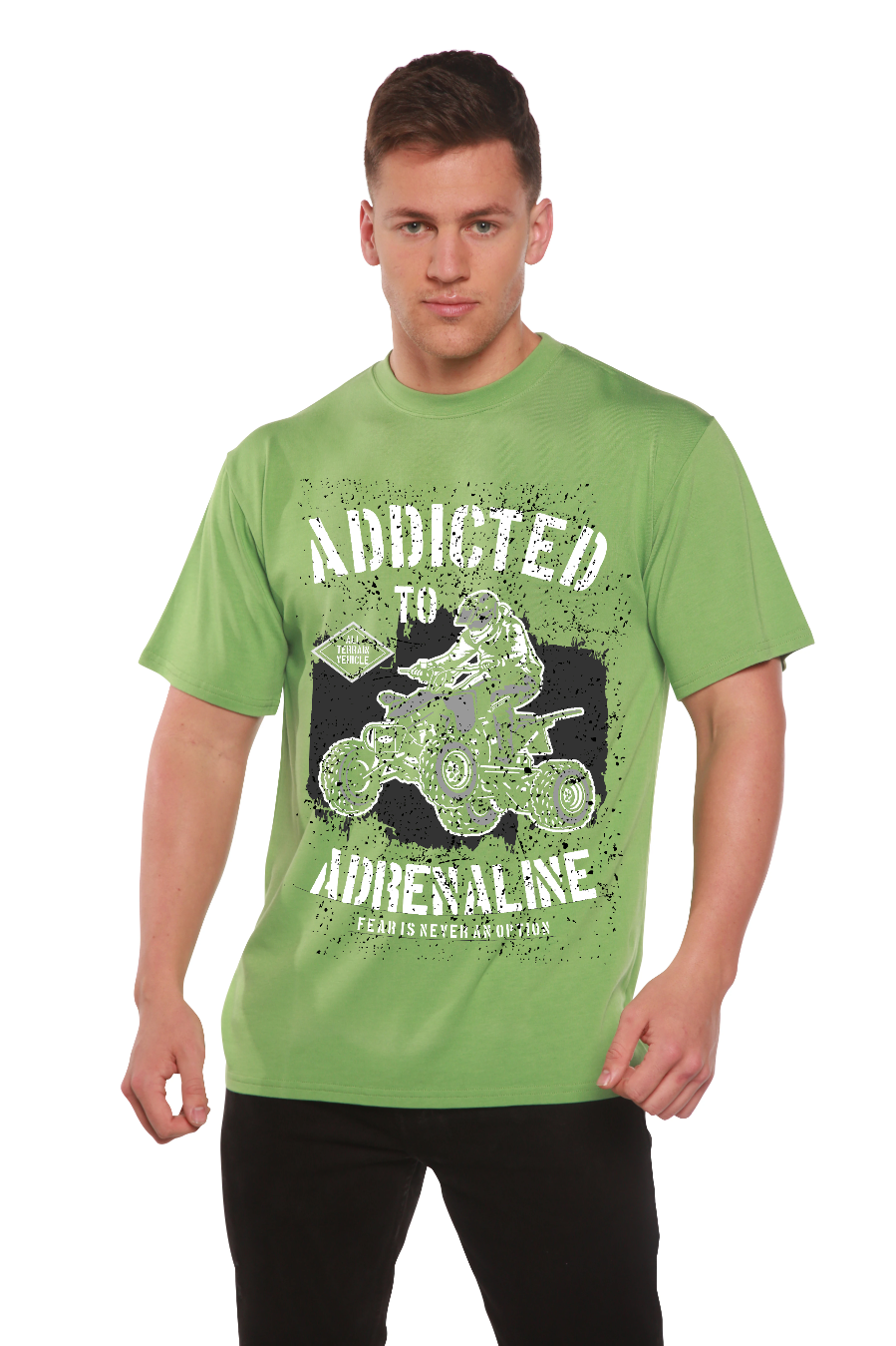 T-shirt graphique à manches courtes pour homme en viscose de bambou et coton biologique "Accro à l'adrénaline"