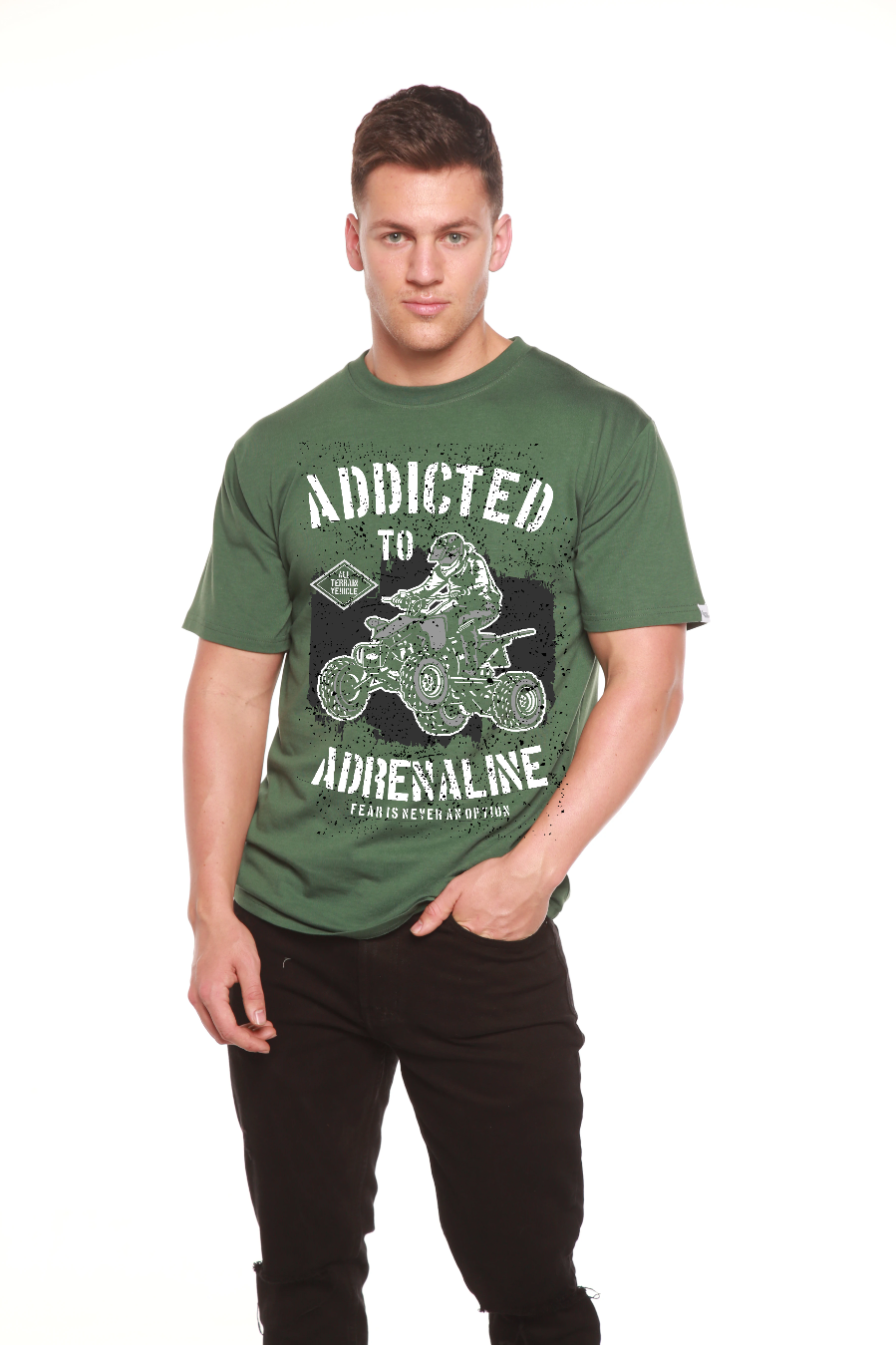 T-shirt graphique à manches courtes pour homme en viscose de bambou et coton biologique "Accro à l'adrénaline"