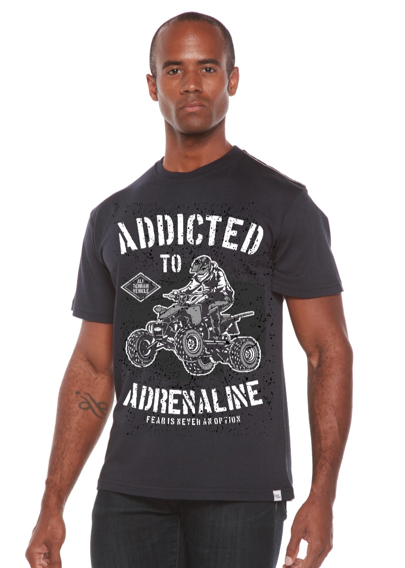 T-shirt graphique à manches courtes pour homme en viscose de bambou et coton biologique "Accro à l'adrénaline"