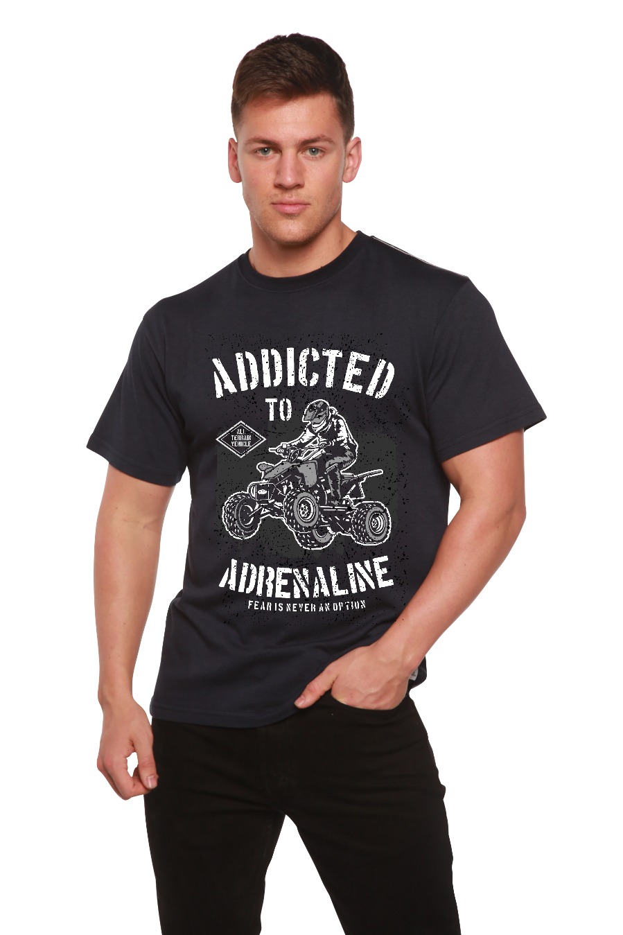 T-shirt graphique à manches courtes pour homme en viscose de bambou et coton biologique "Accro à l'adrénaline"