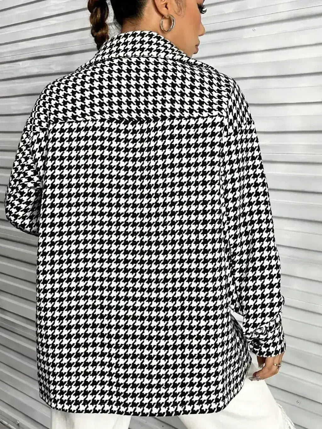Surchemise boutonnée à manches longues en pied-de-poule