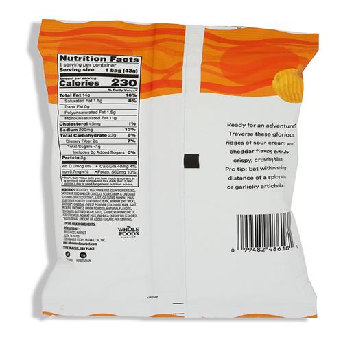 Whole Foods Market, Croustilles ondulées au cheddar et à la crème sûre, format individuel, 42 g