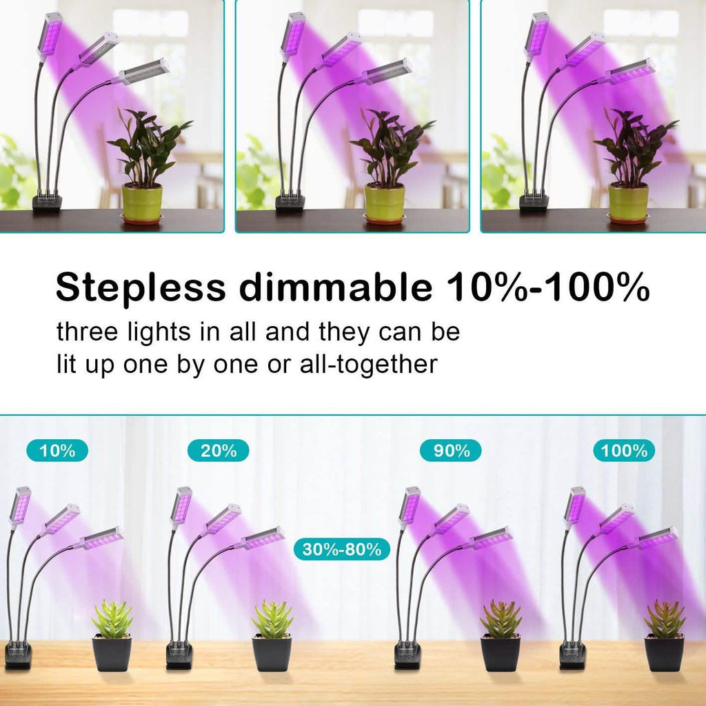 Lampes de croissance à 3 têtes réglables pour plantes d'intérieur avec minuteur
