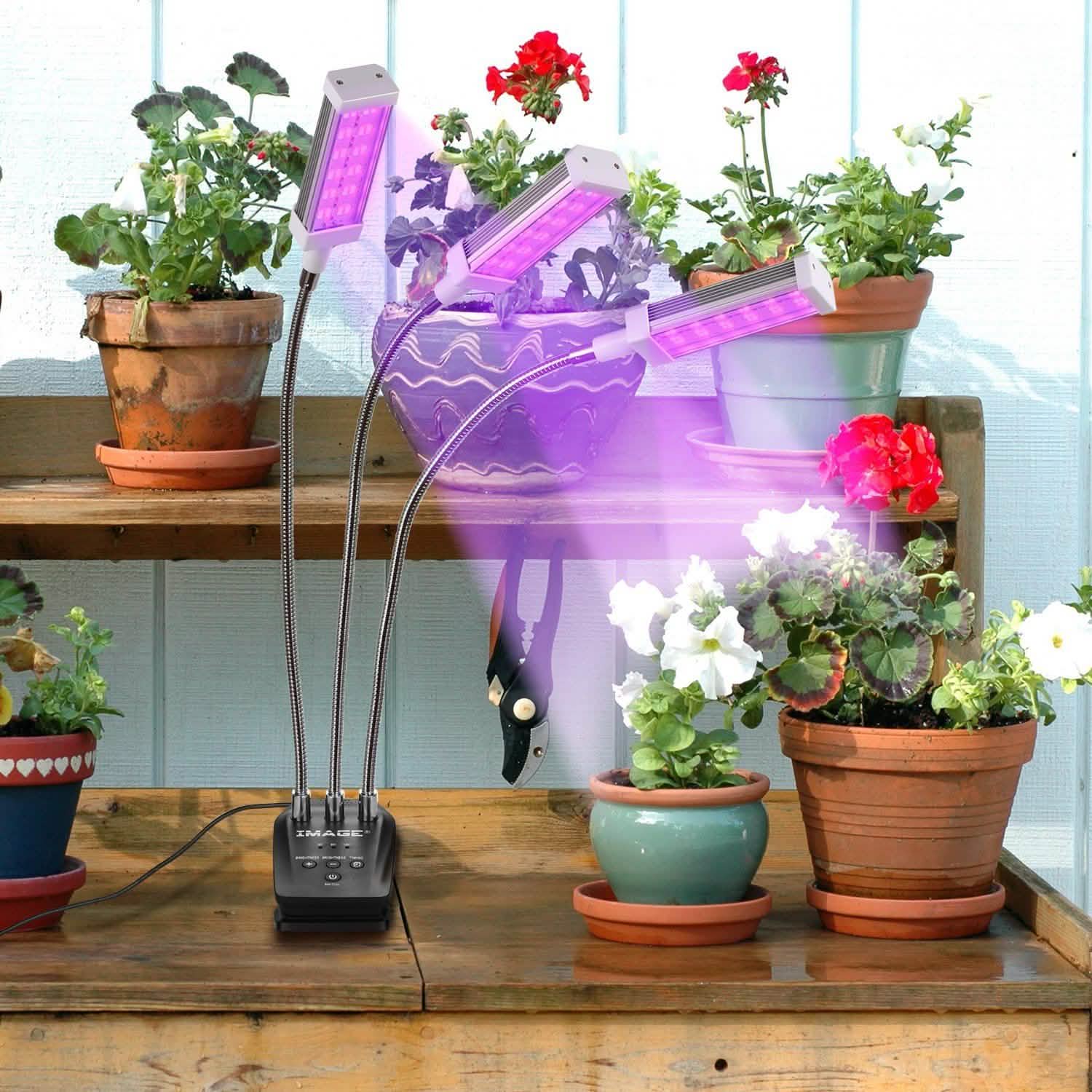 Lampes de croissance à 3 têtes réglables pour plantes d'intérieur avec minuteur