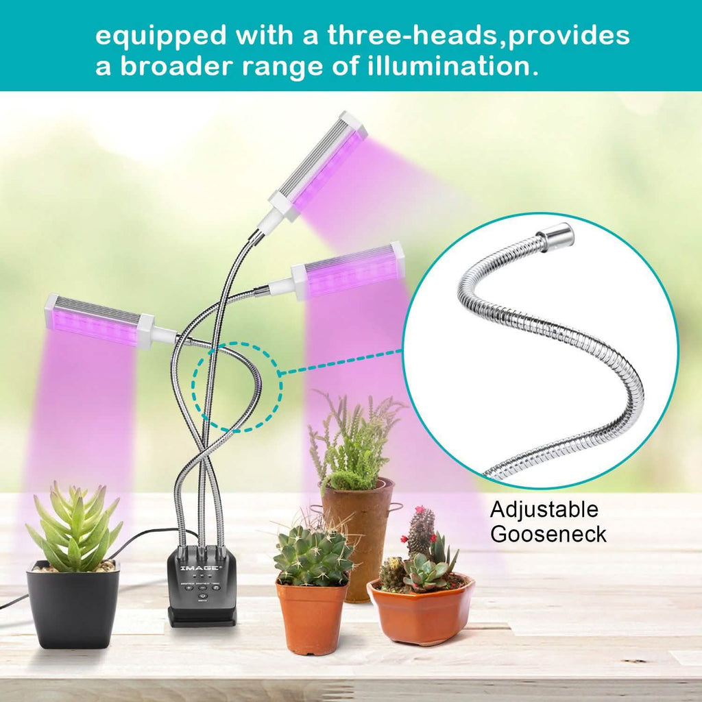 Lampes de croissance à 3 têtes réglables pour plantes d'intérieur avec minuteur