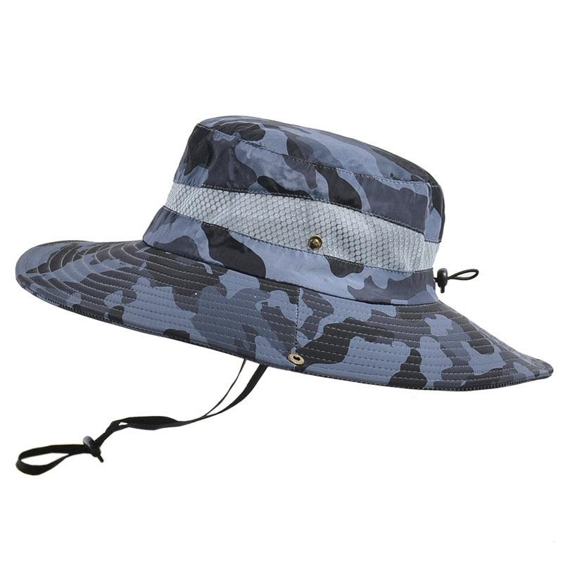 Bob réglable pour homme Chapeau de soleil respirant d'été à la mode pour la pêche en extérieur Chapeau à large bord Protection solaire Casquette homme Chapeaux de soleil de voyage Chapeau de pêche Chapeau d'alpinisme réglable 58-60cm