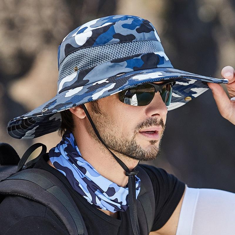 Bob réglable pour homme Chapeau de soleil respirant d'été à la mode pour la pêche en extérieur Chapeau à large bord Protection solaire Casquette homme Chapeaux de soleil de voyage Chapeau de pêche Chapeau d'alpinisme réglable 58-60cm