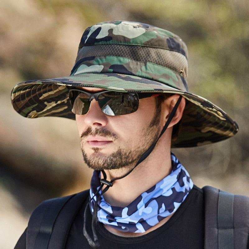 Bob réglable pour homme Chapeau de soleil respirant d'été à la mode pour la pêche en extérieur Chapeau à large bord Protection solaire Casquette homme Chapeaux de soleil de voyage Chapeau de pêche Chapeau d'alpinisme réglable 58-60cm