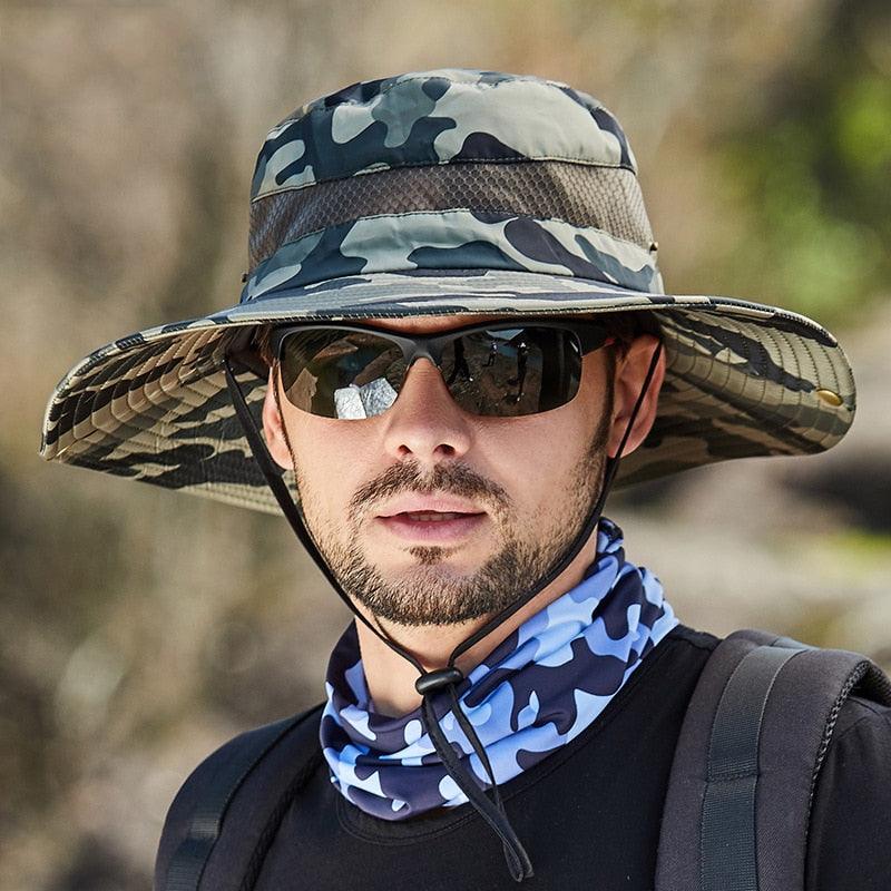Bob réglable pour homme Chapeau de soleil respirant d'été à la mode pour la pêche en extérieur Chapeau à large bord Protection solaire Casquette homme Chapeaux de soleil de voyage Chapeau de pêche Chapeau d'alpinisme réglable 58-60cm