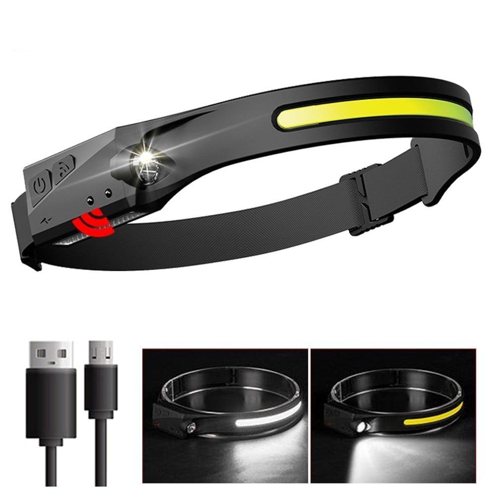 Lampe frontale à induction LED USB rechargeable réglable, légère, 5 modes d'éclairage, pour le camping, la randonnée, la course à pied, les activités de plein air pour adultes et enfants