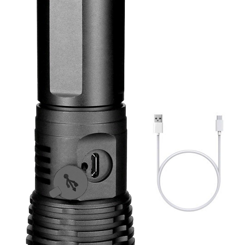 Lampes de poche LED USB puissantes, rechargeables, réglables et zoomables, haute luminosité, tactiques, étanches, super lumineuses, idéales pour le camping, les activités de plein air, la randonnée, la course et le cyclisme.