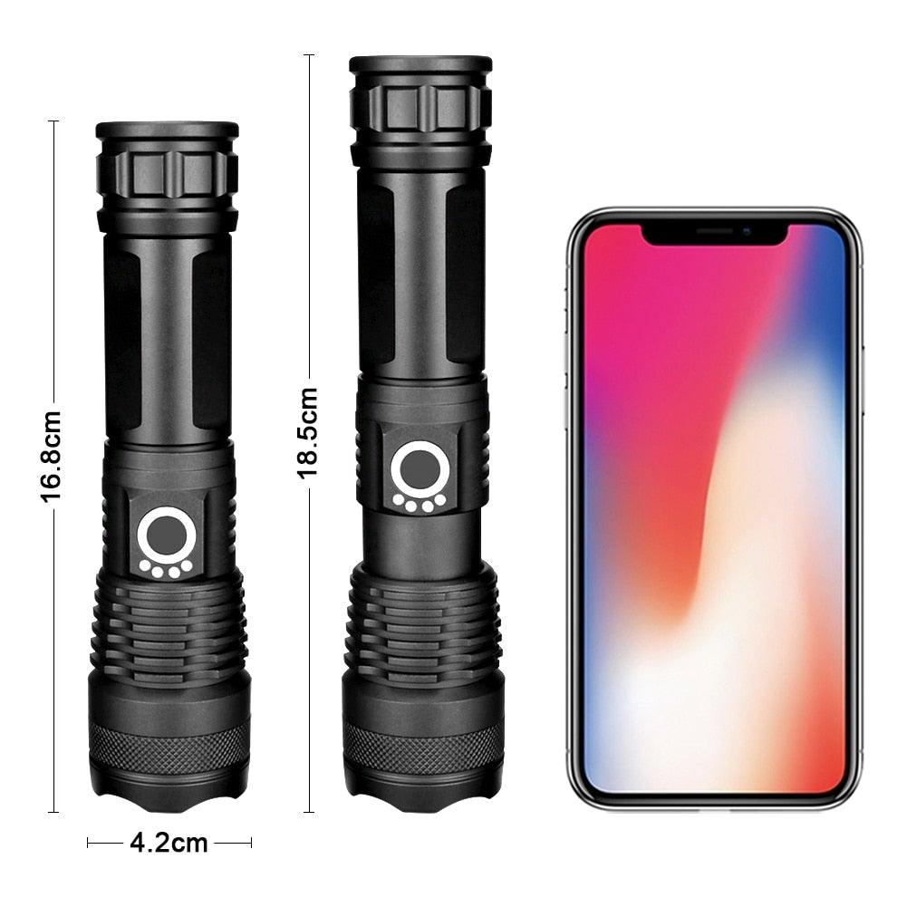 Lampes de poche LED USB puissantes, rechargeables, réglables et zoomables, haute luminosité, tactiques, étanches, super lumineuses, idéales pour le camping, les activités de plein air, la randonnée, la course et le cyclisme.
