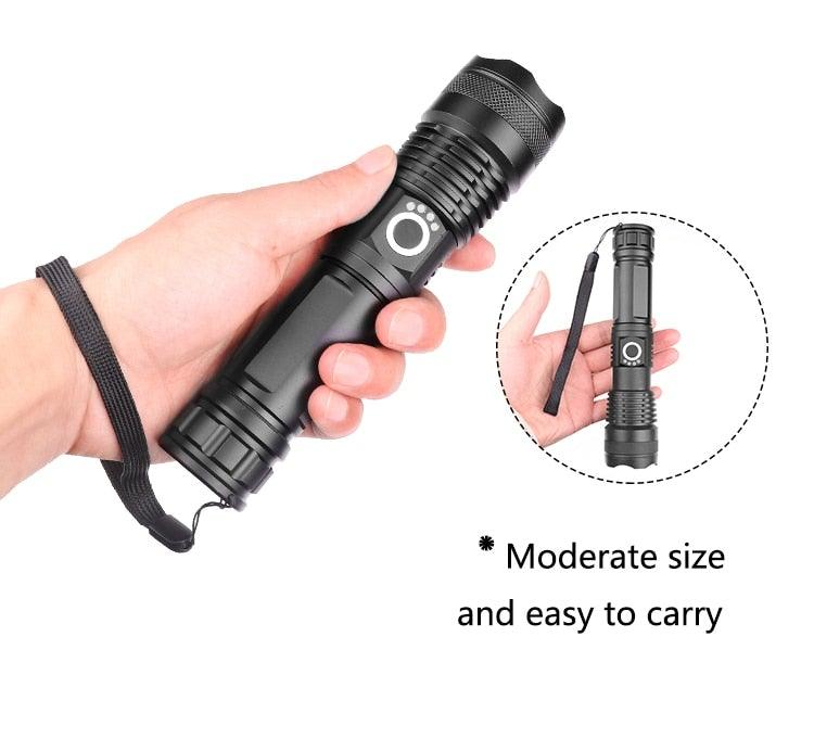 Lampes de poche LED USB puissantes, rechargeables, réglables et zoomables, haute luminosité, tactiques, étanches, super lumineuses, idéales pour le camping, les activités de plein air, la randonnée, la course et le cyclisme.