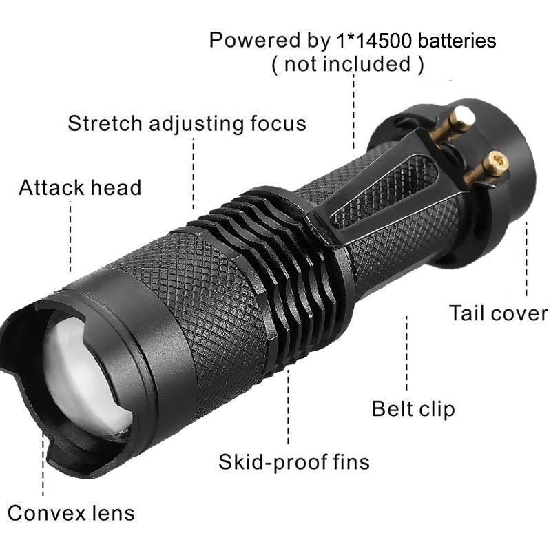 Lampes de poche LED mini portables super lumineuses, rechargeables, étanches et réglables, zoomables pour le camping, la pêche, l'éclairage de vélo, les enfants, l'intérieur, l'extérieur, la randonnée