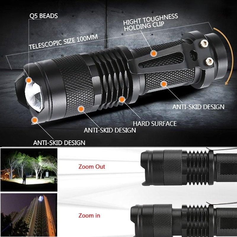 Lampes de poche LED mini portables super lumineuses, rechargeables, étanches et réglables, zoomables pour le camping, la pêche, l'éclairage de vélo, les enfants, l'intérieur, l'extérieur, la randonnée