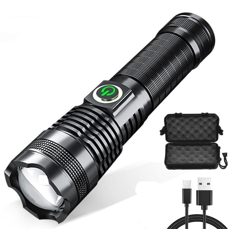 Lampes de poche LED rechargeables étanches et ajustables, puissantes, zoomables, rechargeables par USB, étanches, 5 modes avec affichage de puissance pour le camping, la randonnée, l'extérieur et les urgences