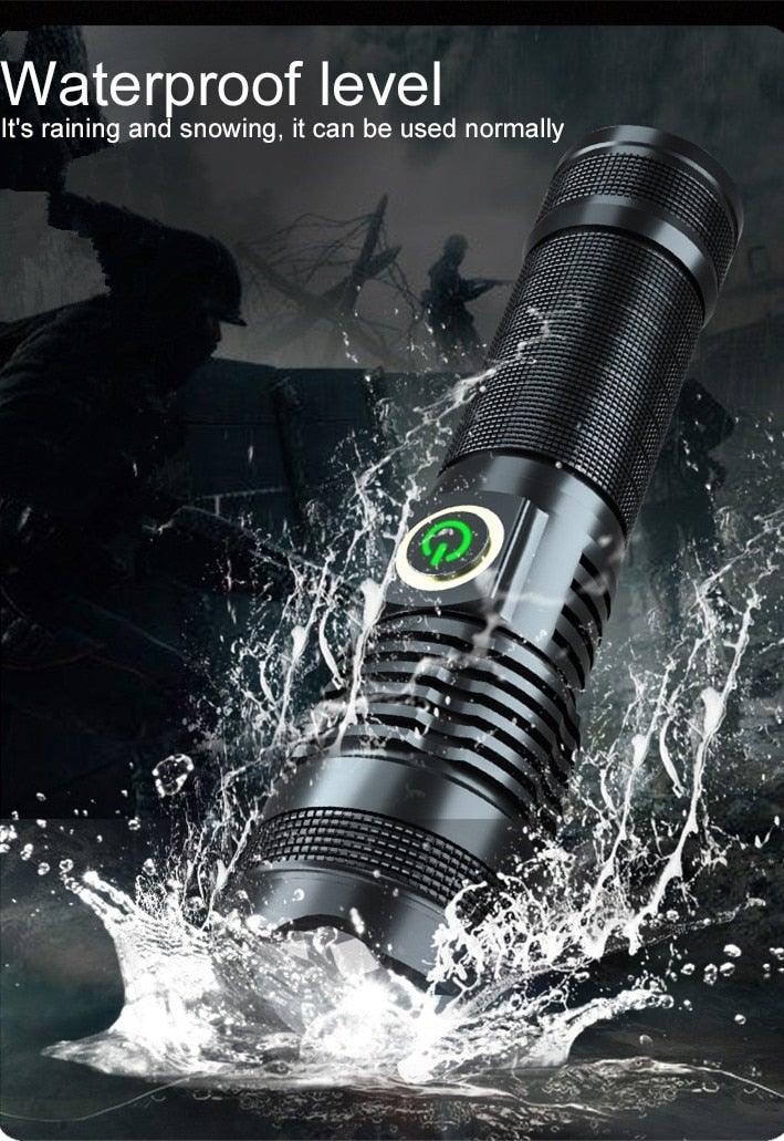 Lampes de poche LED rechargeables étanches et ajustables, puissantes, zoomables, rechargeables par USB, étanches, 5 modes avec affichage de puissance pour le camping, la randonnée, l'extérieur et les urgences