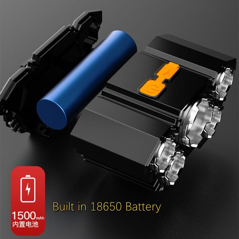 Lampe torche rechargeable USB réglable, batterie intégrée, 5 LED, phare puissant, étanche, lampe frontale super lumineuse pour le camping nocturne en extérieur
