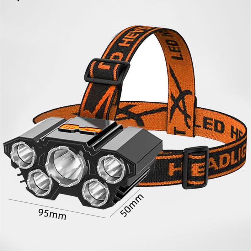 Lampe torche rechargeable USB réglable, batterie intégrée, 5 LED, phare puissant, étanche, lampe frontale super lumineuse pour le camping nocturne en extérieur