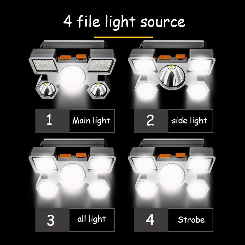 Lampe torche rechargeable USB réglable, batterie intégrée, 5 LED, phare puissant, étanche, lampe frontale super lumineuse pour le camping nocturne en extérieur