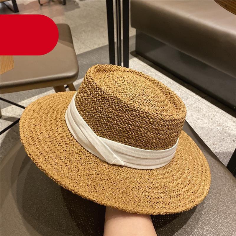 Chapeau de paille d'été pour adulte, mode décontractée, Fedora de plage, chapeau de paille à large bord, chapeau Fedora de luxe, chapeau de soleil d'été pliable, chapeau de soleil de plage léger pour femme, chapeaux de soleil respirants pour femme 56-58cm
