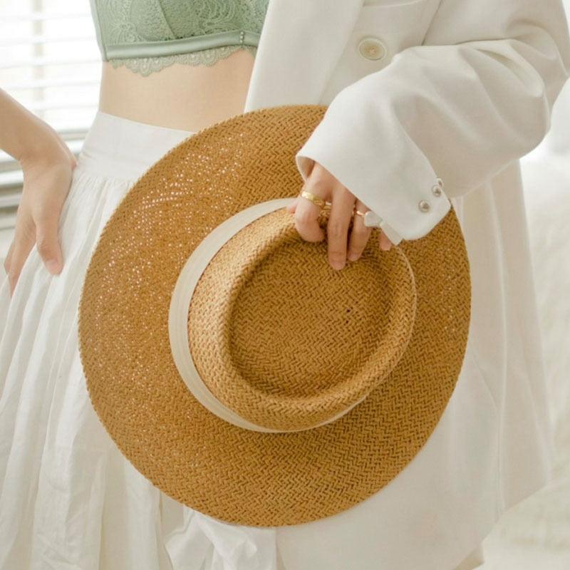 Chapeau de paille d'été pour adulte, mode décontractée, Fedora de plage, chapeau de paille à large bord, chapeau Fedora de luxe, chapeau de soleil d'été pliable, chapeau de soleil de plage léger pour femme, chapeaux de soleil respirants pour femme 56-58cm