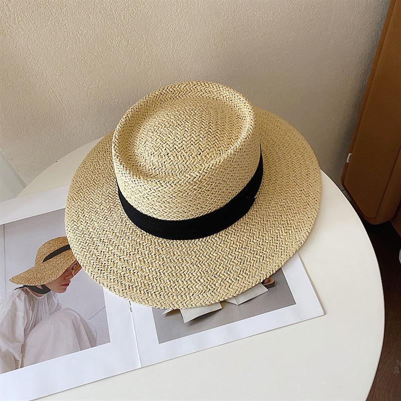Chapeau de paille d'été pour adulte, mode décontractée, Fedora de plage, chapeau de paille à large bord, chapeau Fedora de luxe, chapeau de soleil d'été pliable, chapeau de soleil de plage léger pour femme, chapeaux de soleil respirants pour femme 56-58cm