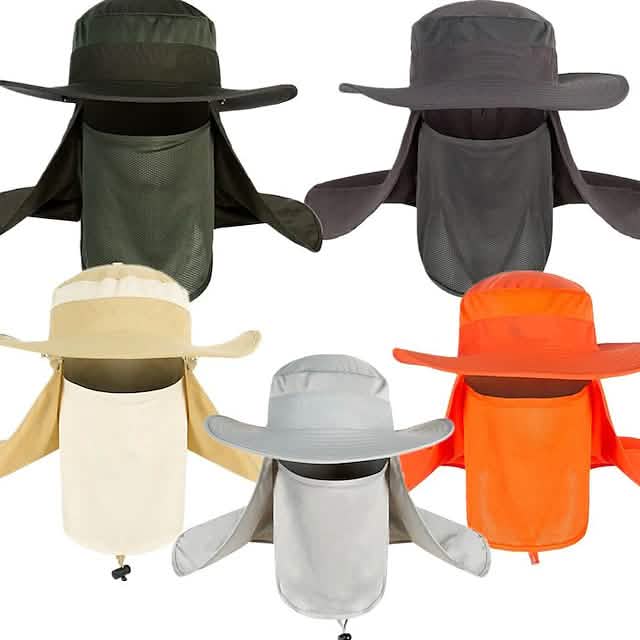 Chapeau de soleil à large bord pour adulte avec rabat de protection nuque et visage