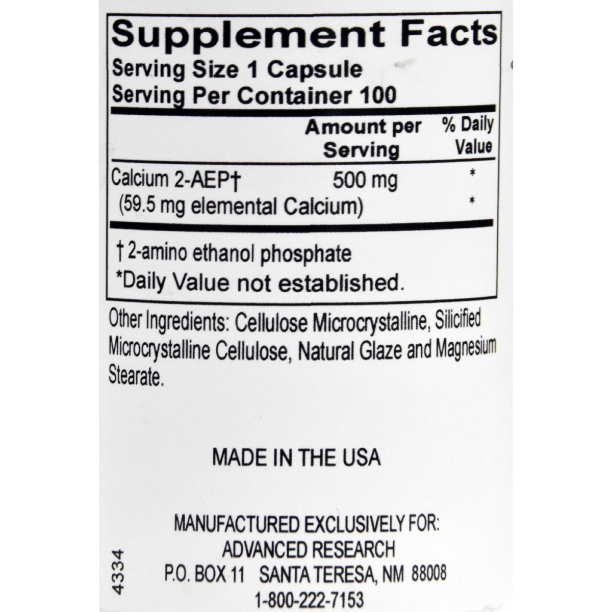 Advanced Research - Calcium 2-AEP - 100 Gélule(s) Végétale(s)